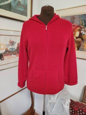 Mainbocher 100% 2Ply Cashmere Red Hoodie Size L